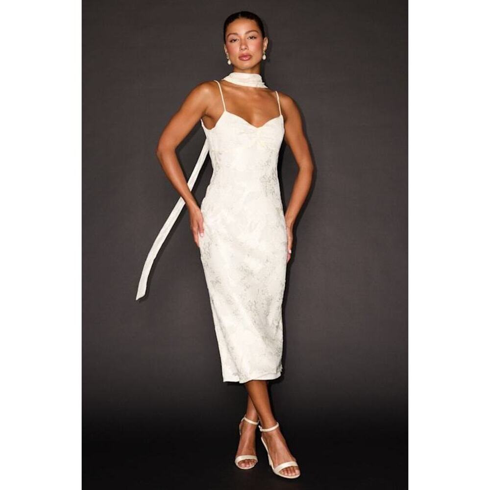 Lulus Aydah Ivory Floral Burnout Slip Midi Dress And Scarf Set White - Size L